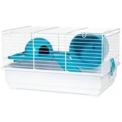 Κλουβί Voltrega για Χάμστερ 914B 39x25,5x22cm με ράμπα Μπλε με λευκή βάση